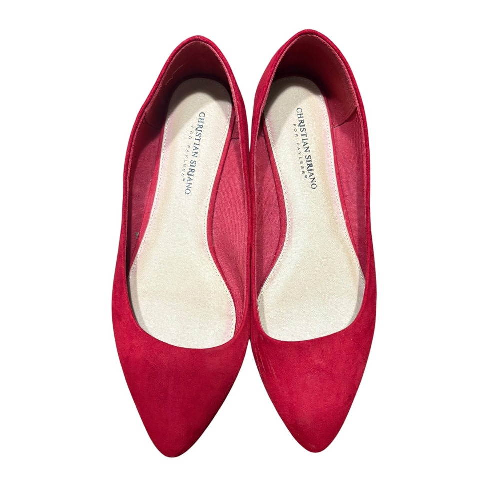 Christian Siriano for Payless Red Faux Suede Pointed Toe Flats Shoes Womens 10